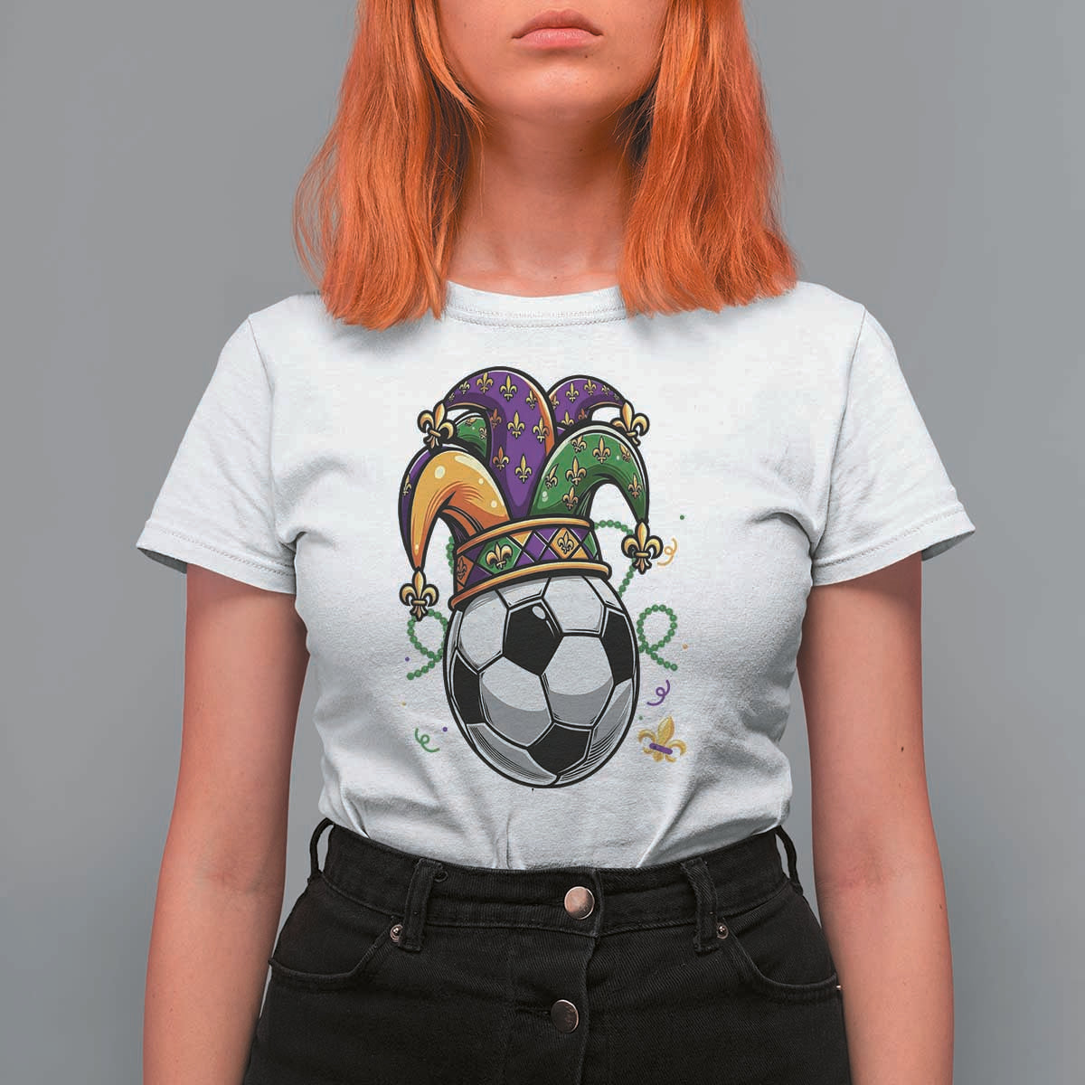 Mardi Gras Soccer Ball T Shirt For Women Funny Louisiana Carnival Sports Gift