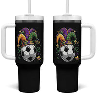 Mardi Gras Soccer Ball Tumbler With Handle Funny Louisiana Carnival Sports Gift