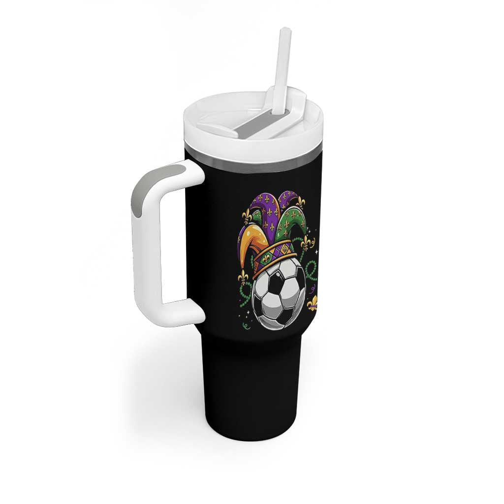 Mardi Gras Soccer Ball Tumbler With Handle Funny Louisiana Carnival Sports Gift