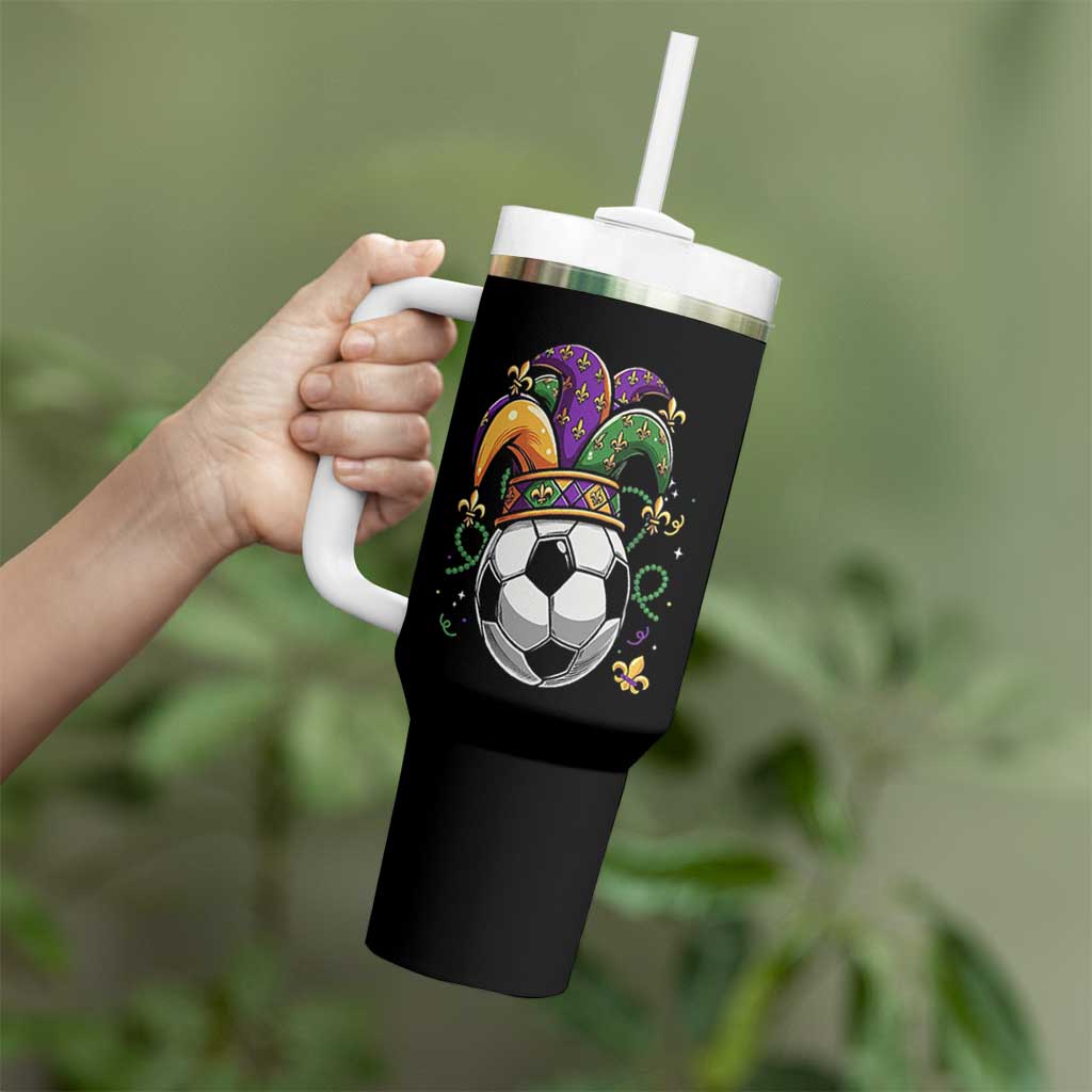 Mardi Gras Soccer Ball Tumbler With Handle Funny Louisiana Carnival Sports Gift