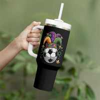 Mardi Gras Soccer Ball Tumbler With Handle Funny Louisiana Carnival Sports Gift