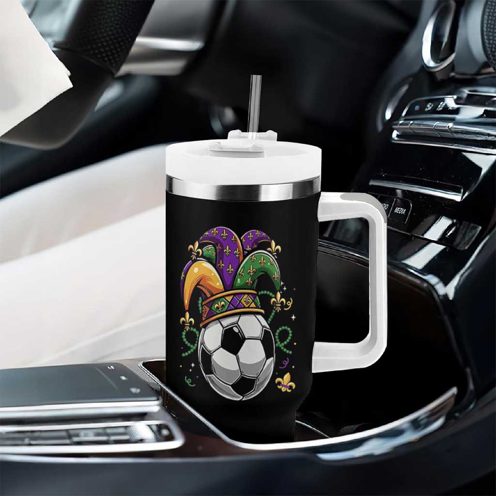 Mardi Gras Soccer Ball Tumbler With Handle Funny Louisiana Carnival Sports Gift