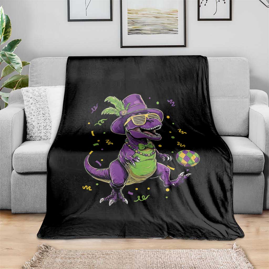 Funny Mardi Gras Dinosaur Playing Soccer Throw Blanket