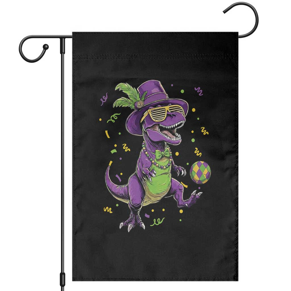 Funny Mardi Gras Dinosaur Playing Soccer Garden Flag