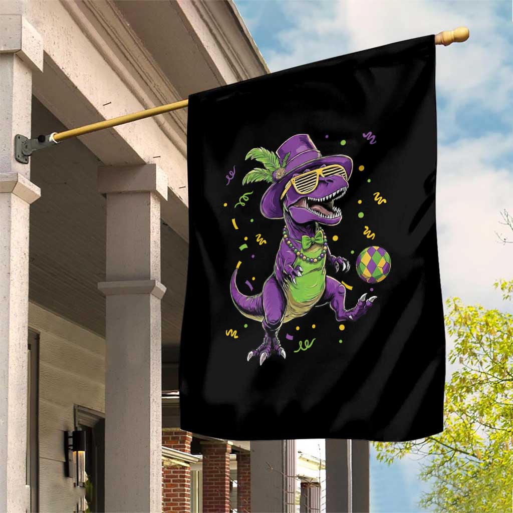 Funny Mardi Gras Dinosaur Playing Soccer Garden Flag