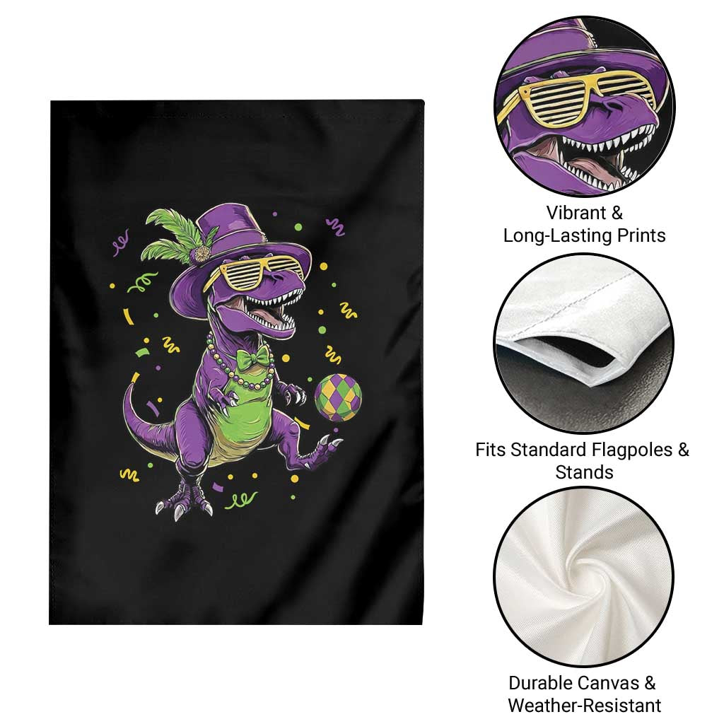 Funny Mardi Gras Dinosaur Playing Soccer Garden Flag