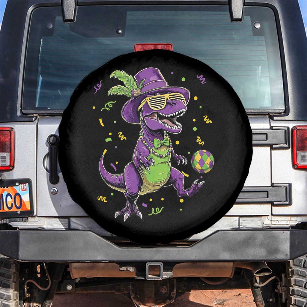 Funny Mardi Gras Dinosaur Playing Soccer Spare Tire Cover