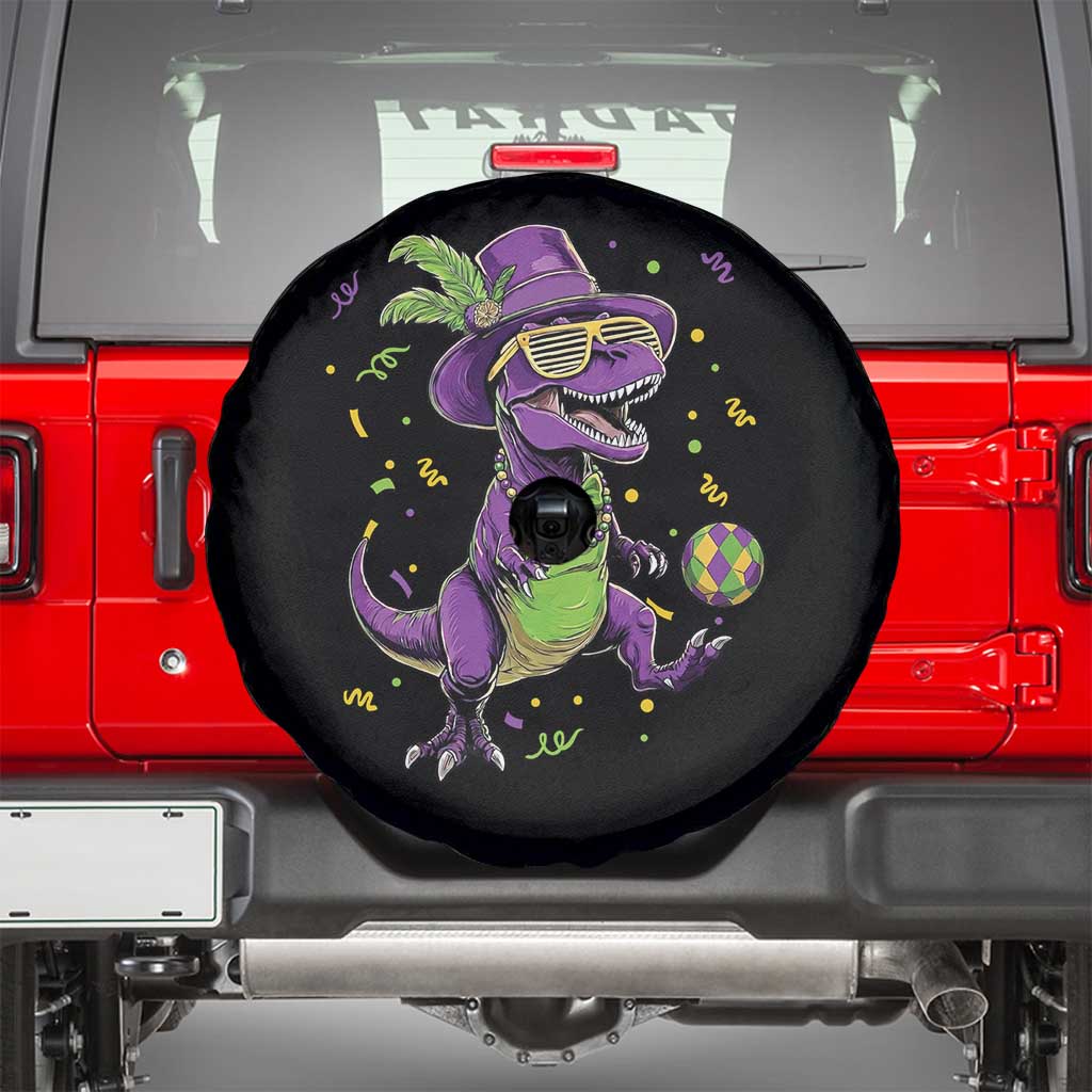 Funny Mardi Gras Dinosaur Playing Soccer Spare Tire Cover