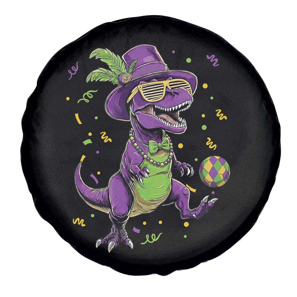 Funny Mardi Gras Dinosaur Playing Soccer Spare Tire Cover