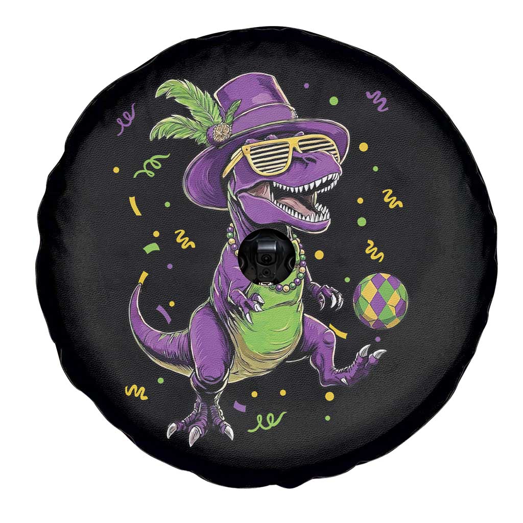 Funny Mardi Gras Dinosaur Playing Soccer Spare Tire Cover