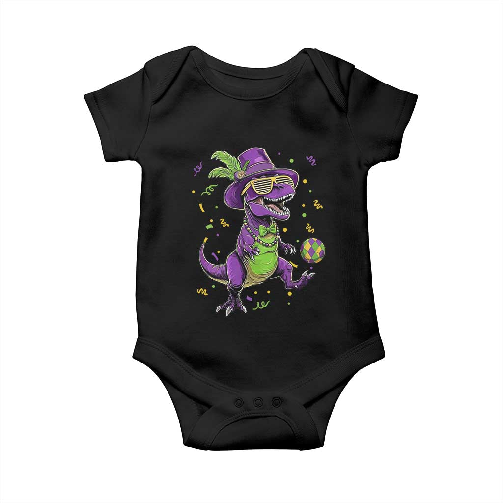 Funny Mardi Gras Dinosaur Playing Soccer Baby Onesie