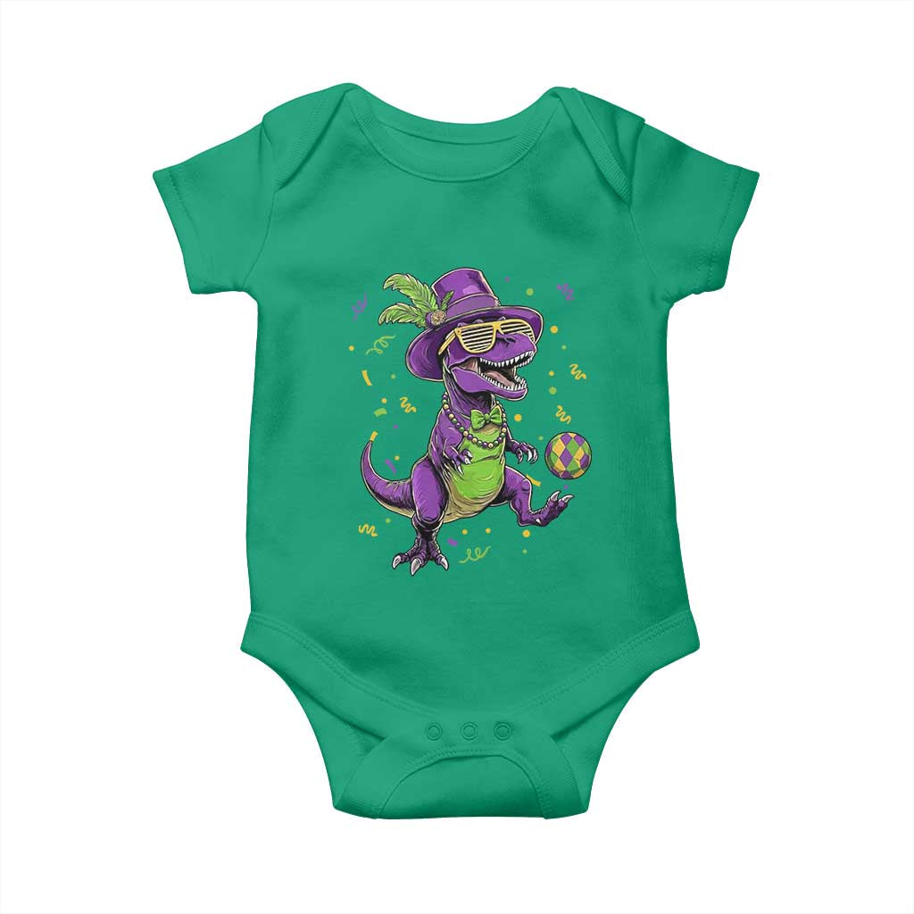 Funny Mardi Gras Dinosaur Playing Soccer Baby Onesie