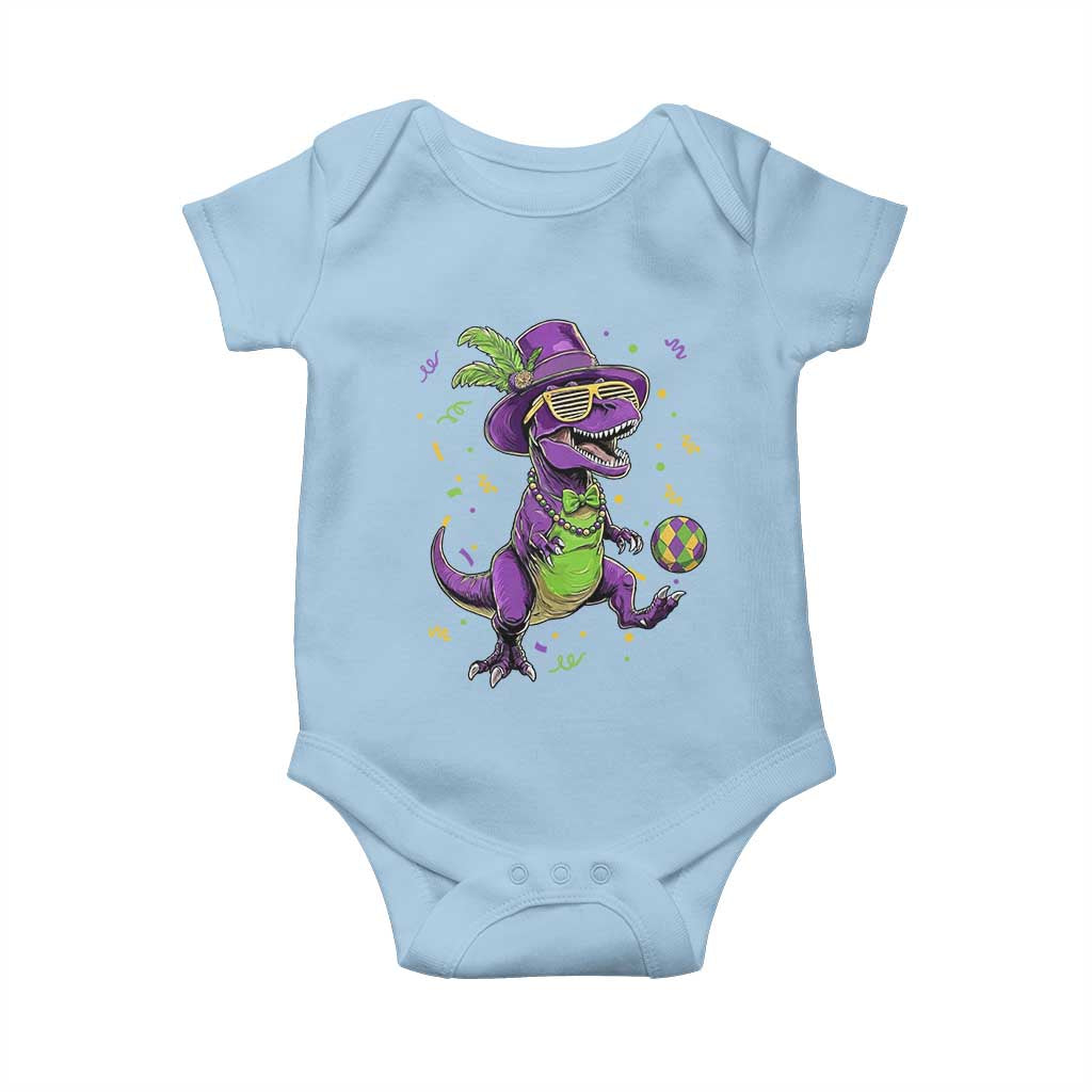 Funny Mardi Gras Dinosaur Playing Soccer Baby Onesie