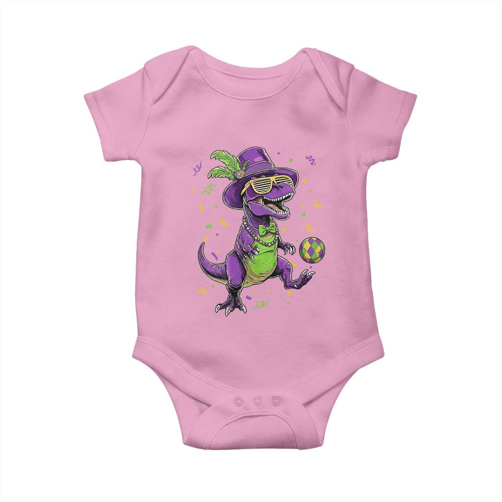 Funny Mardi Gras Dinosaur Playing Soccer Baby Onesie