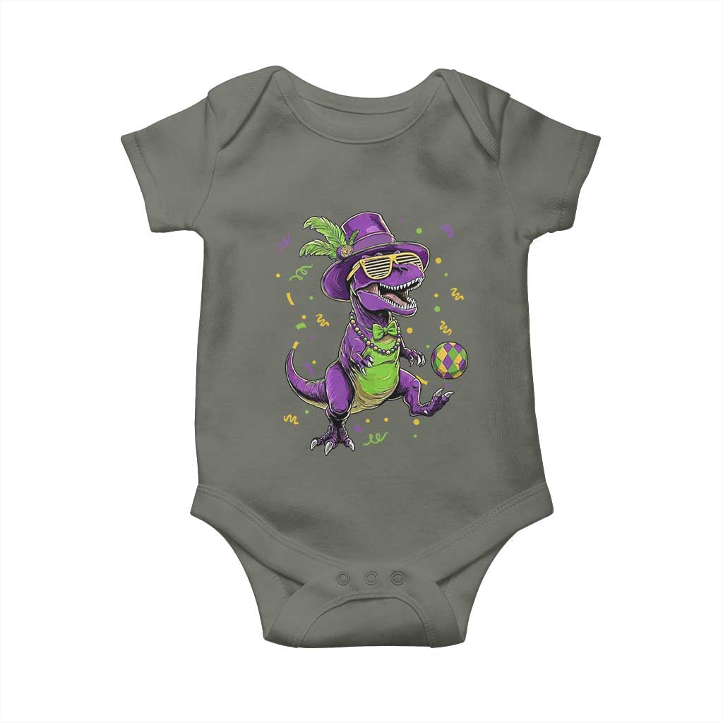 Funny Mardi Gras Dinosaur Playing Soccer Baby Onesie