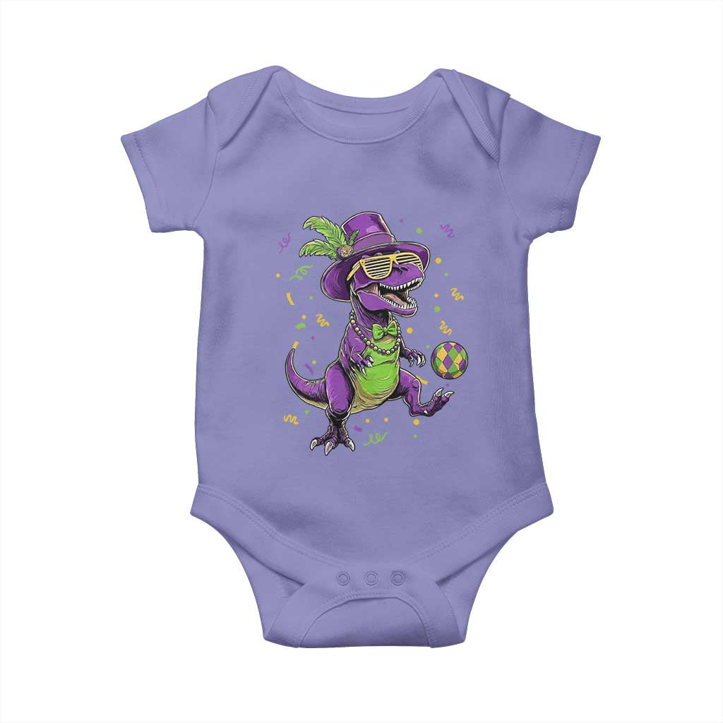 Funny Mardi Gras Dinosaur Playing Soccer Baby Onesie