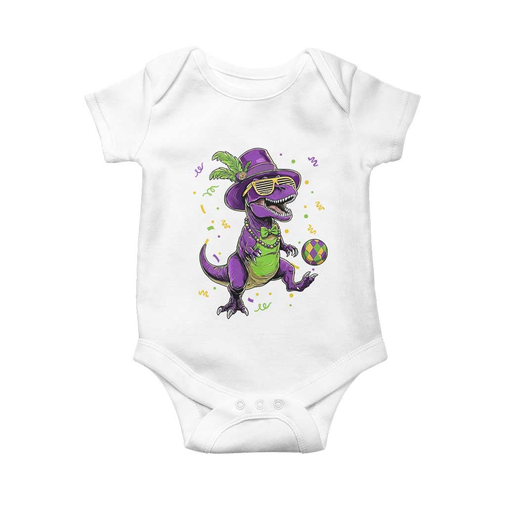 Funny Mardi Gras Dinosaur Playing Soccer Baby Onesie