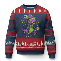 Funny Mardi Gras Dinosaur Playing Soccer Ugly Christmas Sweater