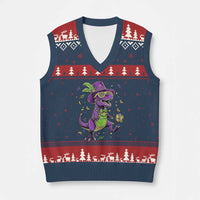 Funny Mardi Gras Dinosaur Playing Soccer V-Neck Knit Sweater Vest