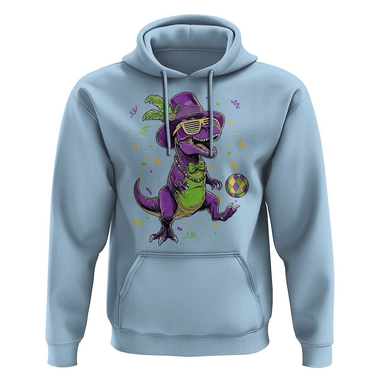 Funny Mardi Gras Dinosaur Playing Soccer Hoodie
