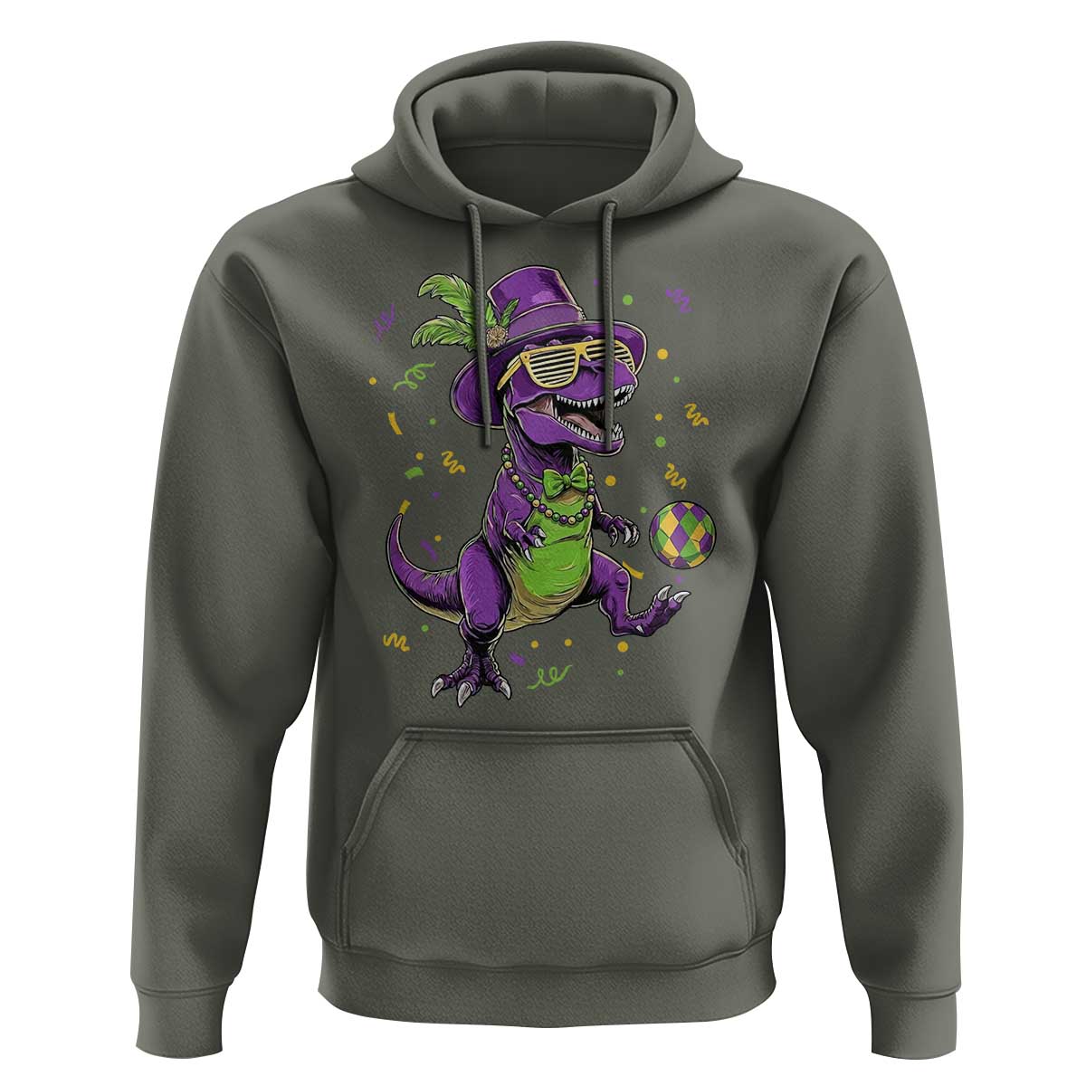 Funny Mardi Gras Dinosaur Playing Soccer Hoodie
