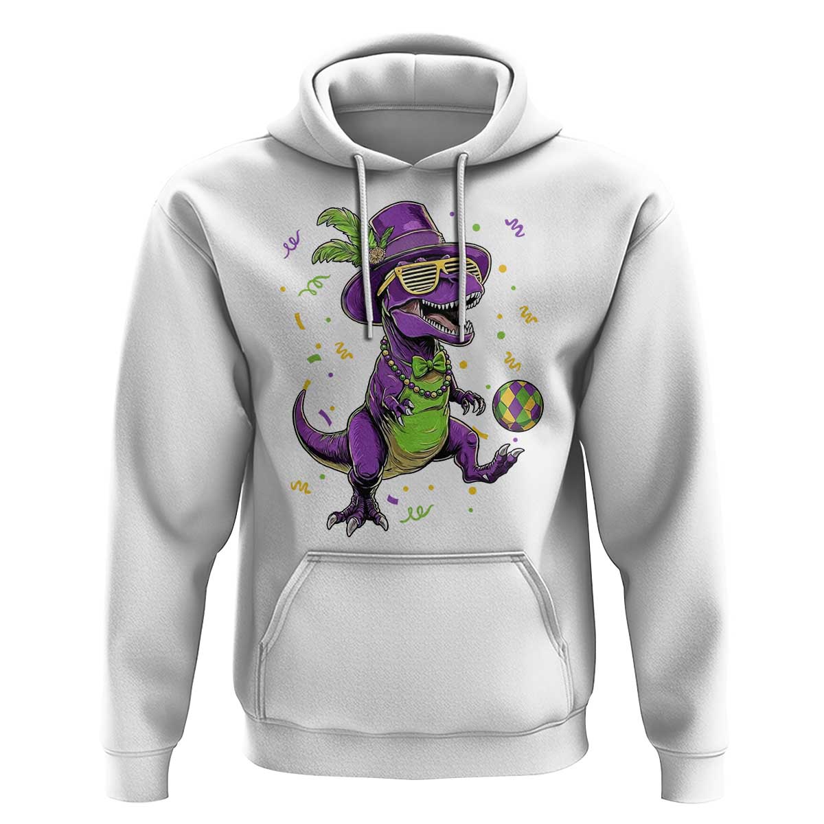 Funny Mardi Gras Dinosaur Playing Soccer Hoodie