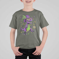 Funny Mardi Gras Dinosaur Playing Soccer T Shirt For Kid