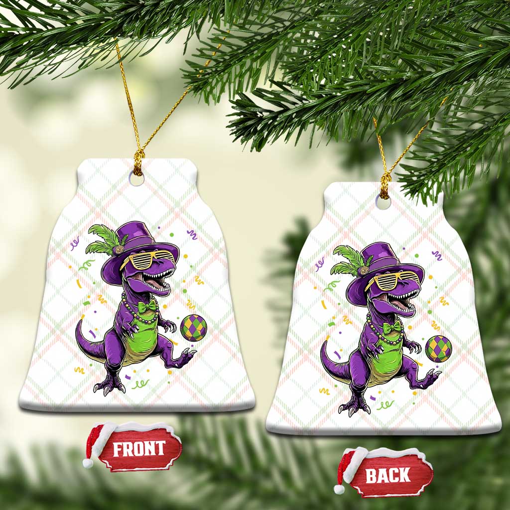 Funny Mardi Gras Dinosaur Playing Soccer Ceramic Ornament