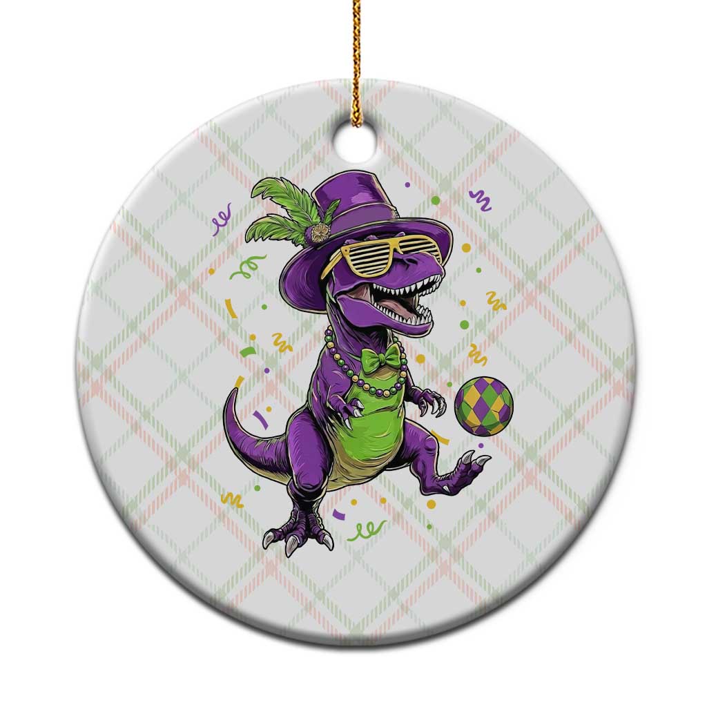Funny Mardi Gras Dinosaur Playing Soccer Ceramic Ornament