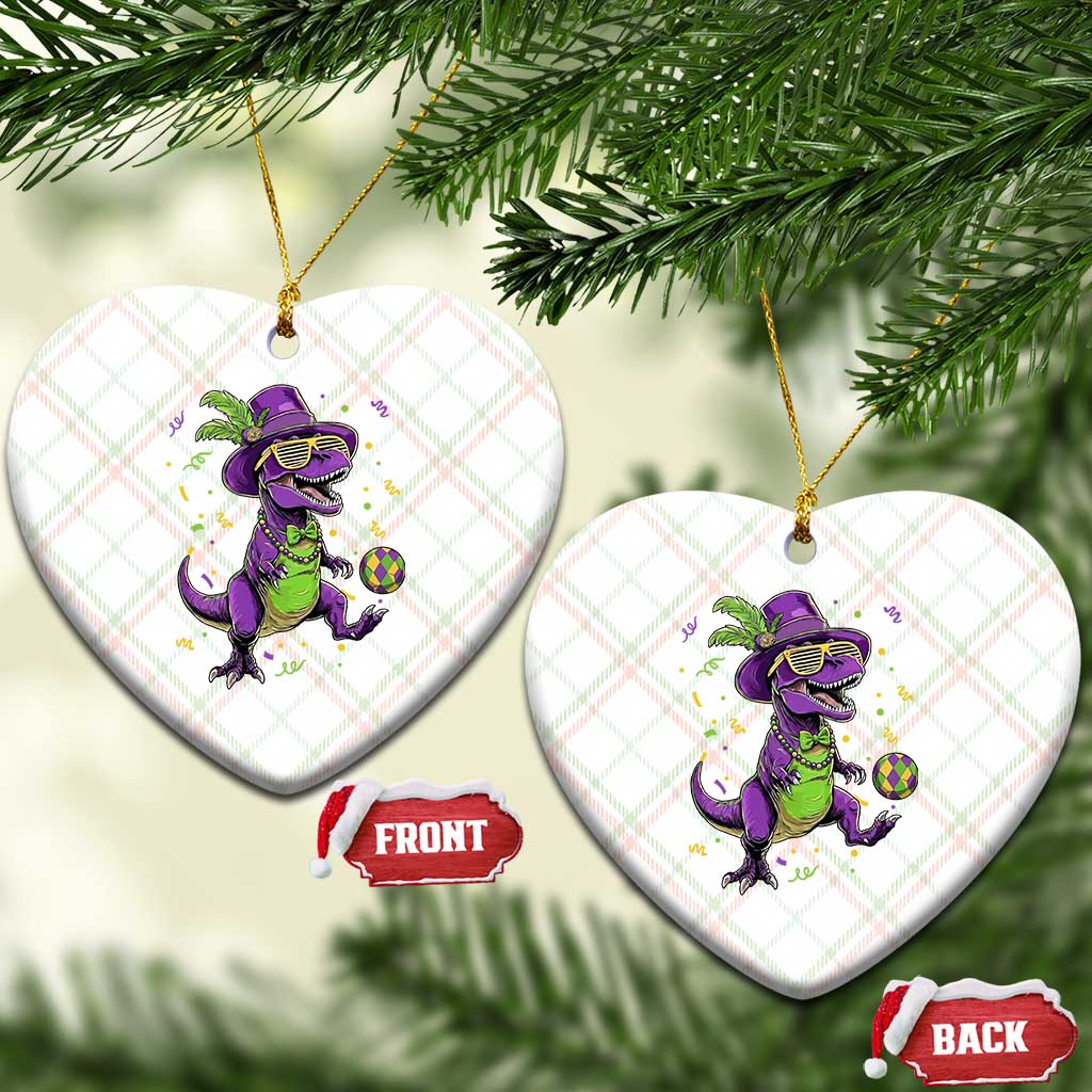 Funny Mardi Gras Dinosaur Playing Soccer Ceramic Ornament