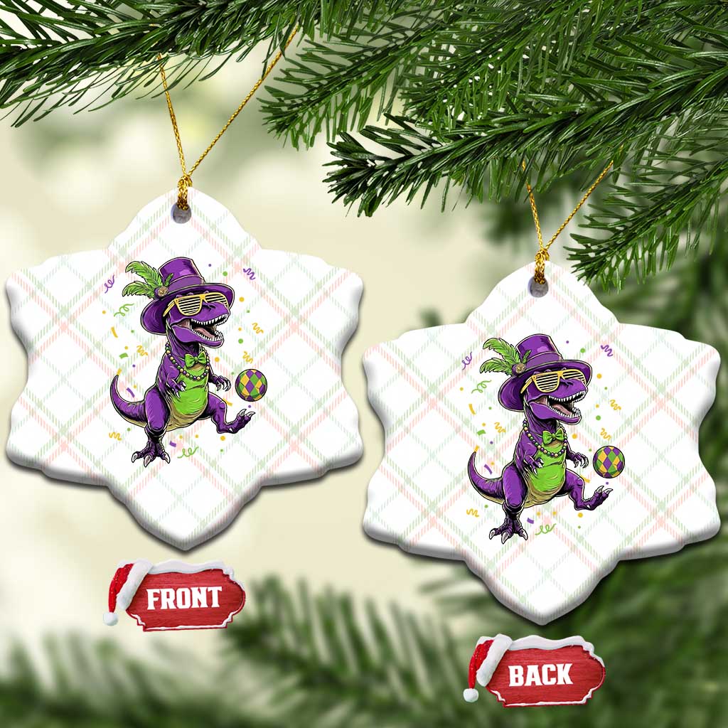 Funny Mardi Gras Dinosaur Playing Soccer Ceramic Ornament