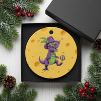 Funny Mardi Gras Dinosaur Playing Soccer Ceramic Ornament