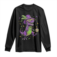 Funny Mardi Gras Dinosaur Playing Soccer Long Sleeve Shirt
