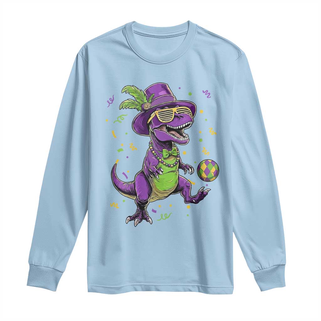 Funny Mardi Gras Dinosaur Playing Soccer Long Sleeve Shirt