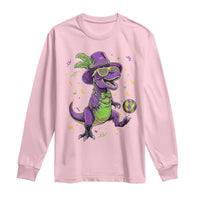 Funny Mardi Gras Dinosaur Playing Soccer Long Sleeve Shirt