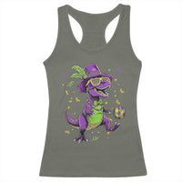 Funny Mardi Gras Dinosaur Playing Soccer Racerback Tank Top