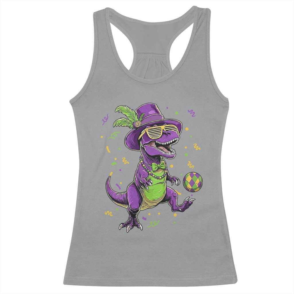 Funny Mardi Gras Dinosaur Playing Soccer Racerback Tank Top