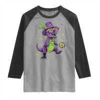 Funny Mardi Gras Dinosaur Playing Soccer Raglan Shirt