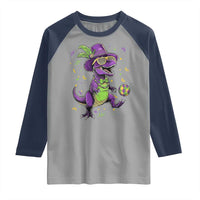 Funny Mardi Gras Dinosaur Playing Soccer Raglan Shirt