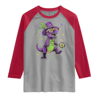 Funny Mardi Gras Dinosaur Playing Soccer Raglan Shirt