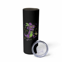 Funny Mardi Gras Dinosaur Playing Soccer Skinny Tumbler
