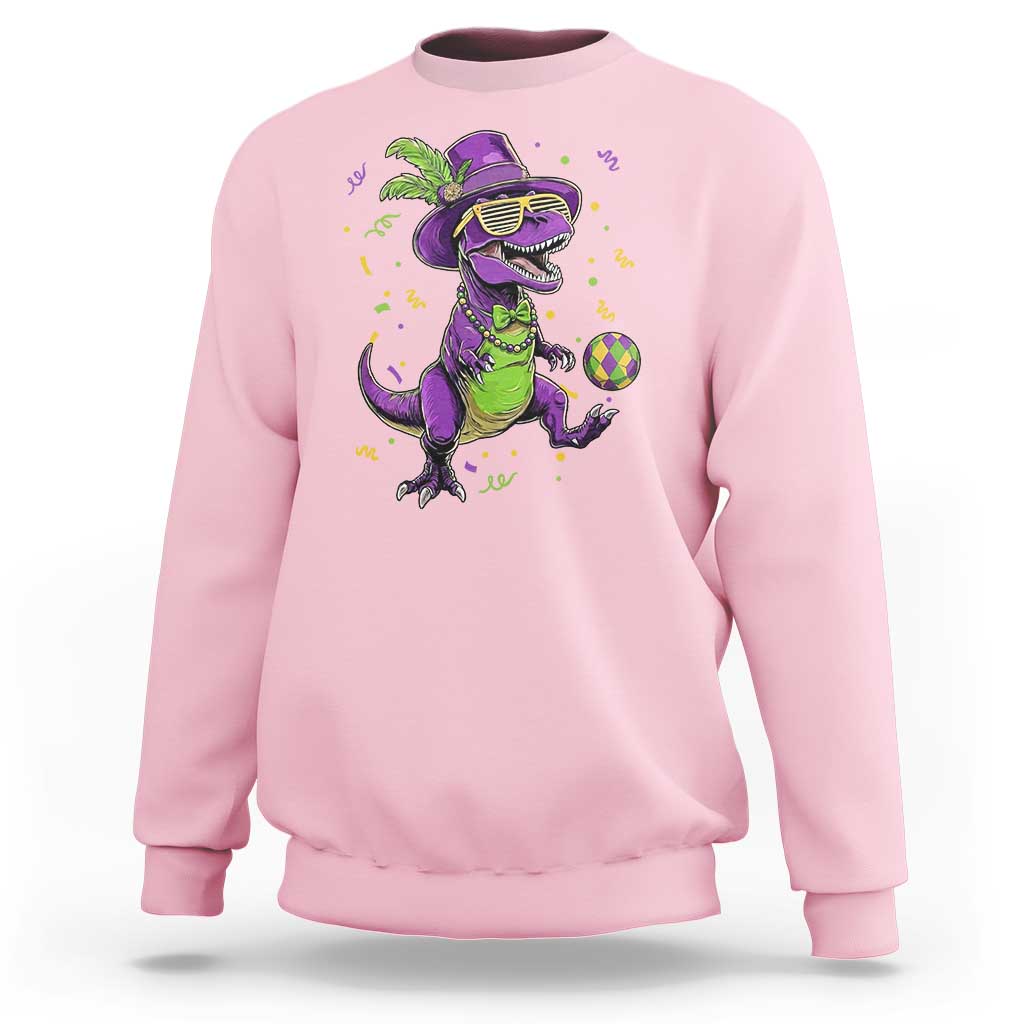 Funny Mardi Gras Dinosaur Playing Soccer Sweatshirt