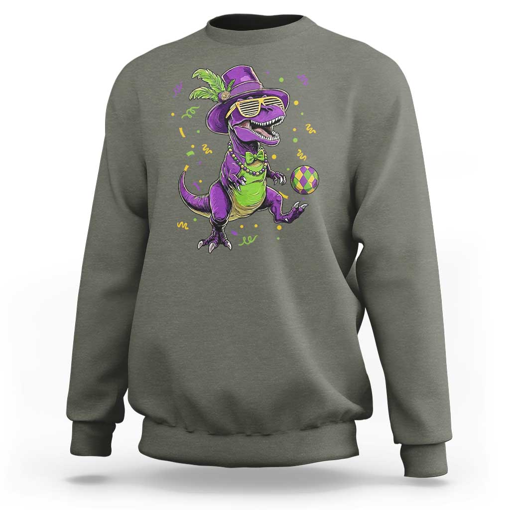 Funny Mardi Gras Dinosaur Playing Soccer Sweatshirt