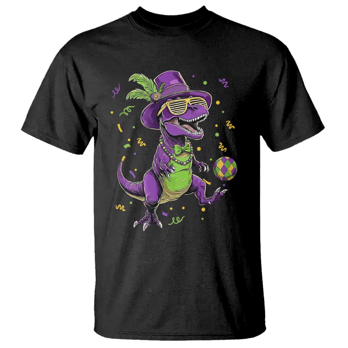 Funny Mardi Gras Dinosaur Playing Soccer T Shirt