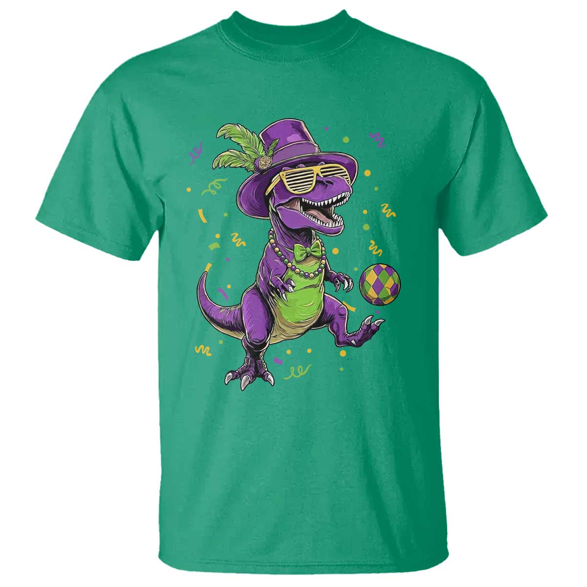 Funny Mardi Gras Dinosaur Playing Soccer T Shirt