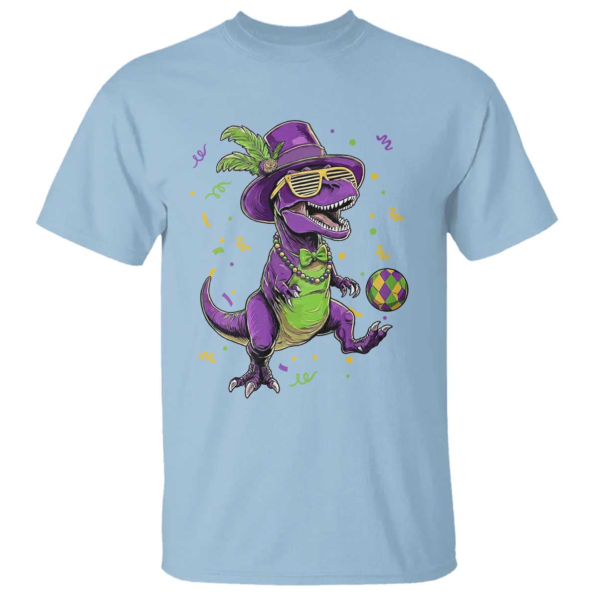 Funny Mardi Gras Dinosaur Playing Soccer T Shirt