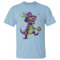 Funny Mardi Gras Dinosaur Playing Soccer T Shirt