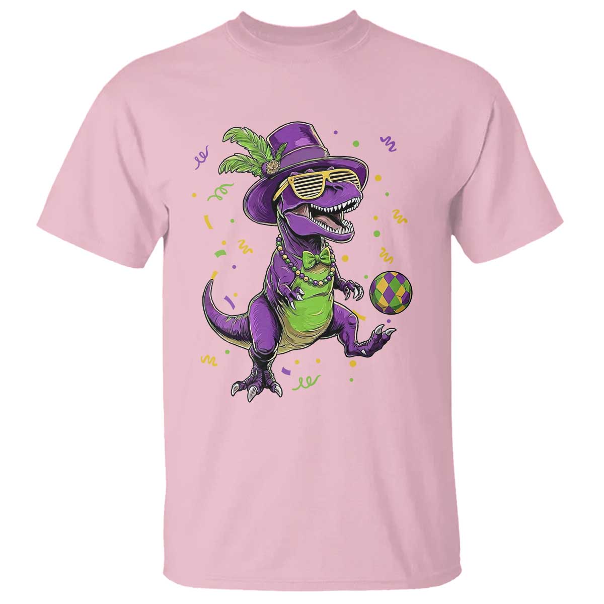 Funny Mardi Gras Dinosaur Playing Soccer T Shirt