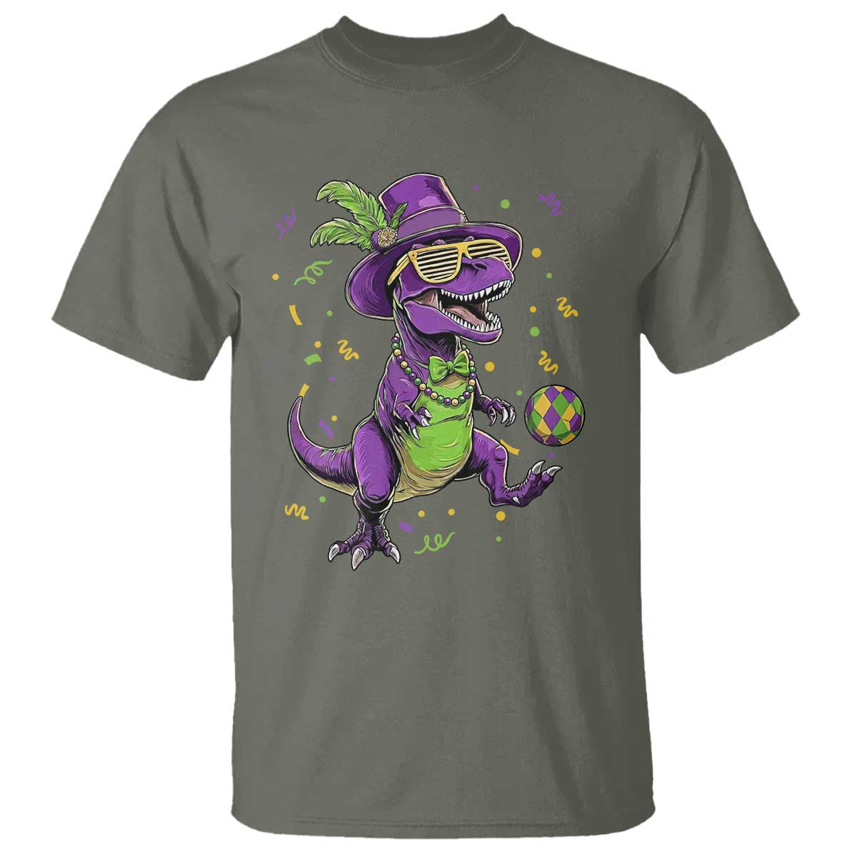 Funny Mardi Gras Dinosaur Playing Soccer T Shirt