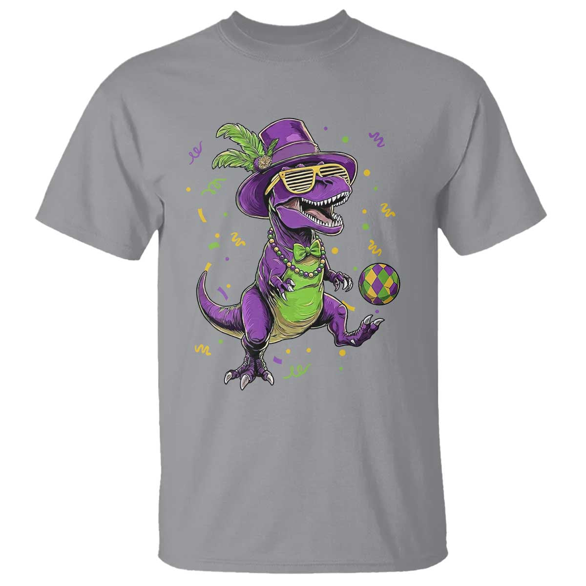 Funny Mardi Gras Dinosaur Playing Soccer T Shirt